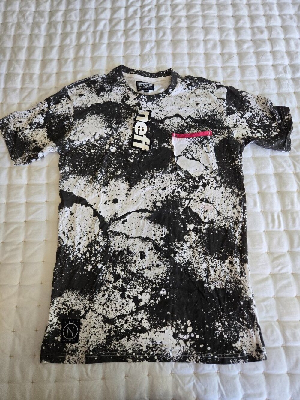 Neff Neo Neon Pocket Tee – New with Tags – Black/White Paint Splatter – Size M